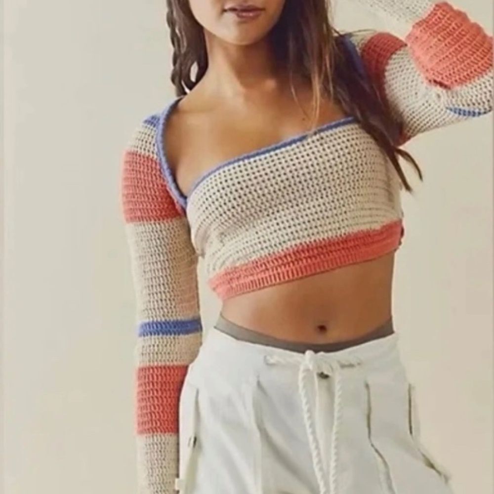 Free People Love Me Long-Sleeve Fauxchet Striped Sweater